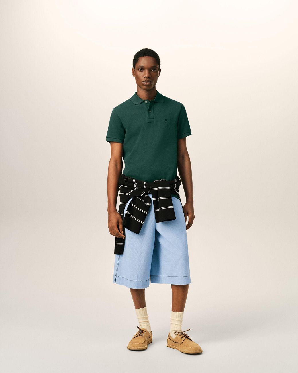 AMI Green Cotton Polo With Ami De Coeur for men