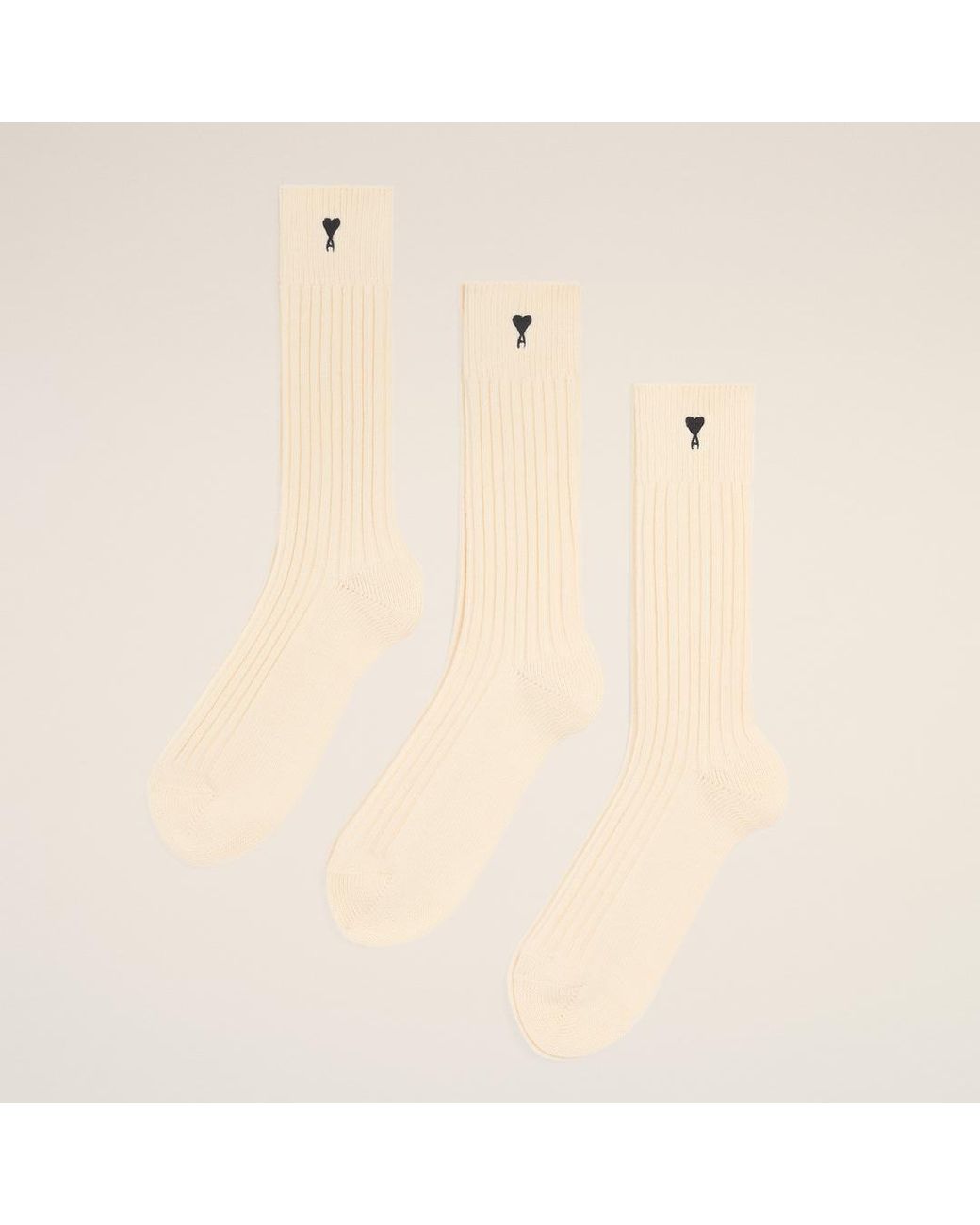 AMI Natural Cotton Three-Pack Socks With Ami De Coeur