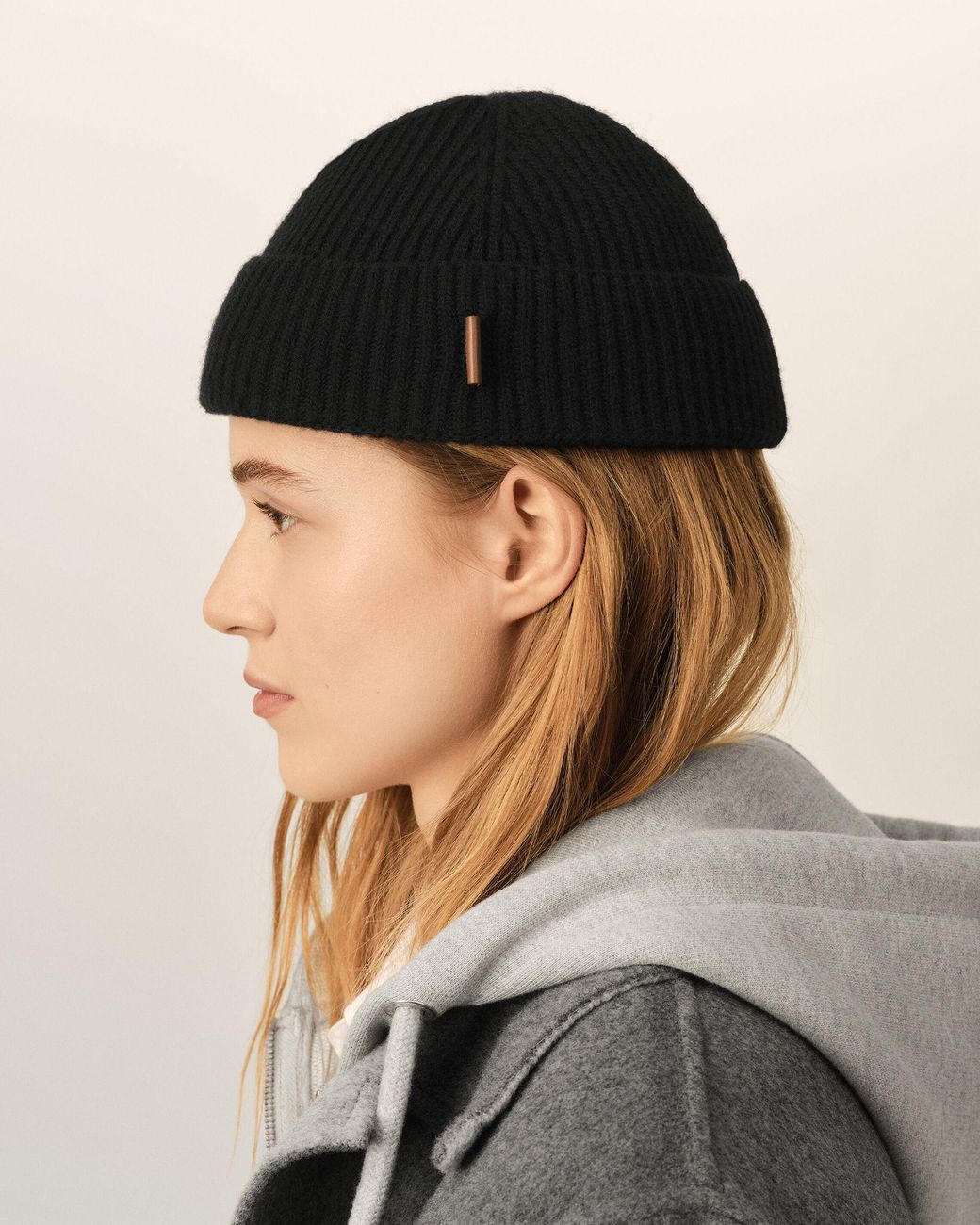 AMI Black Wool Ami Leather Label Beanie