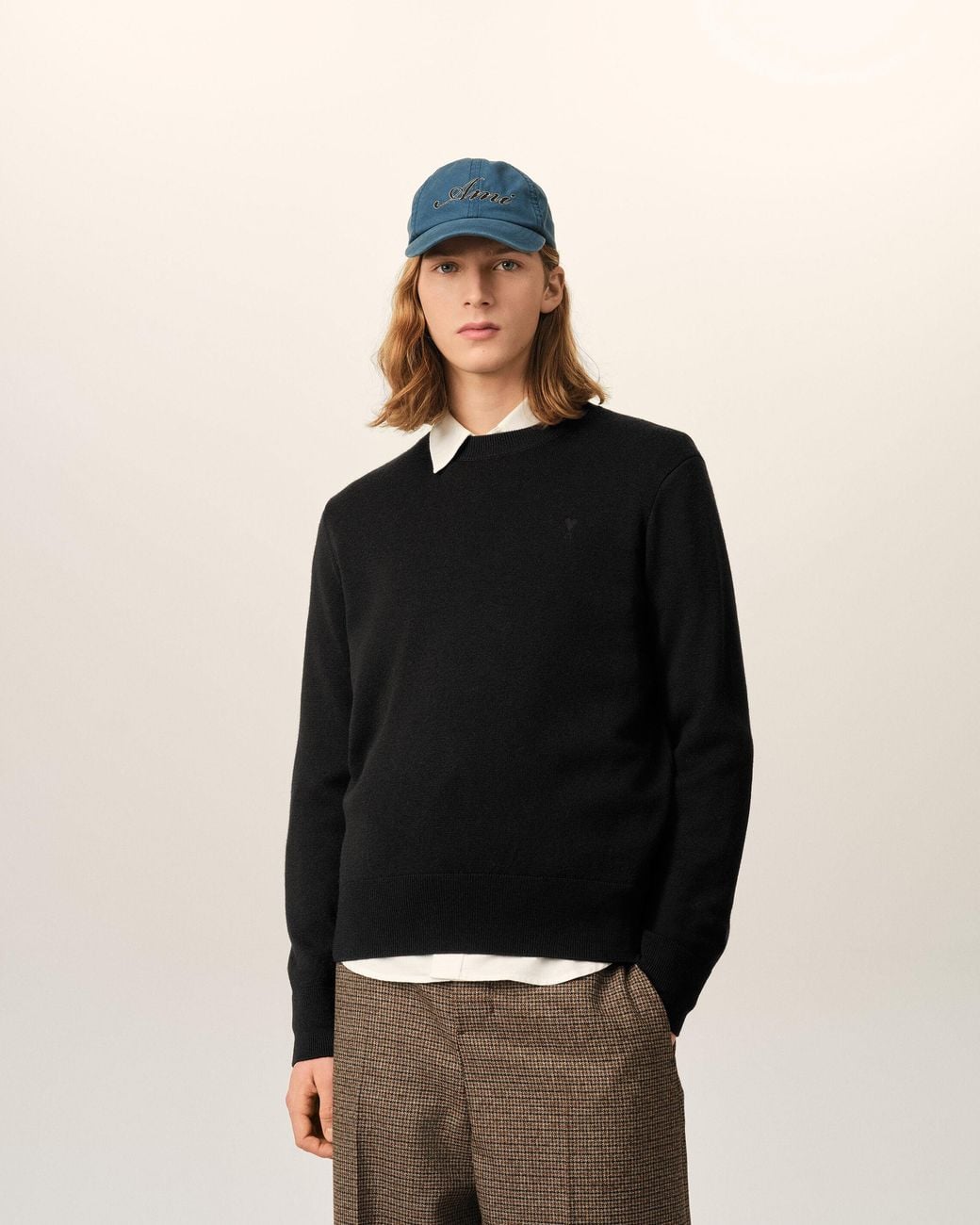 AMI Black Crewneck Wool Sweater With Ami De Coeur for men