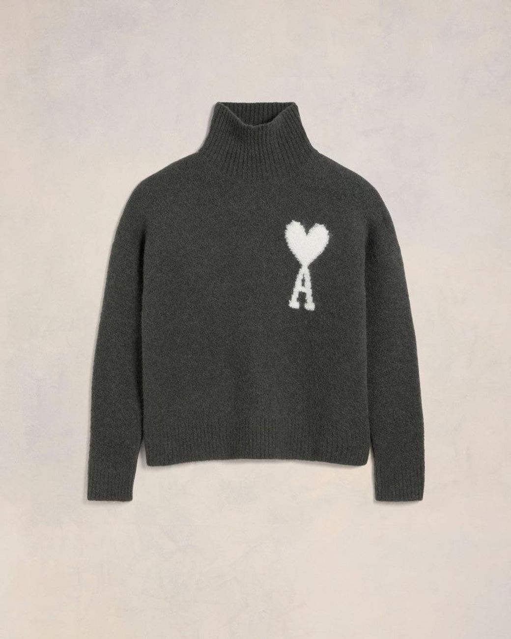 人気★【AMI PARIS】★de Coeur Funnel Neck Sweater Black Red Ami Paris Ami De Coeur Oversize Funnel Neck Sweater Black