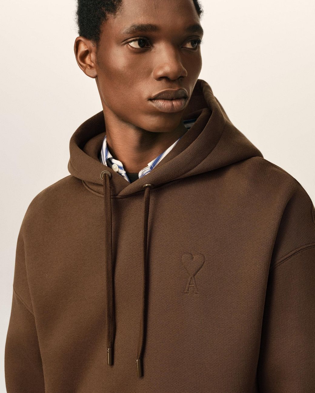 AMI Brown Cotton Hoodie With Embossed Ami De Coeur