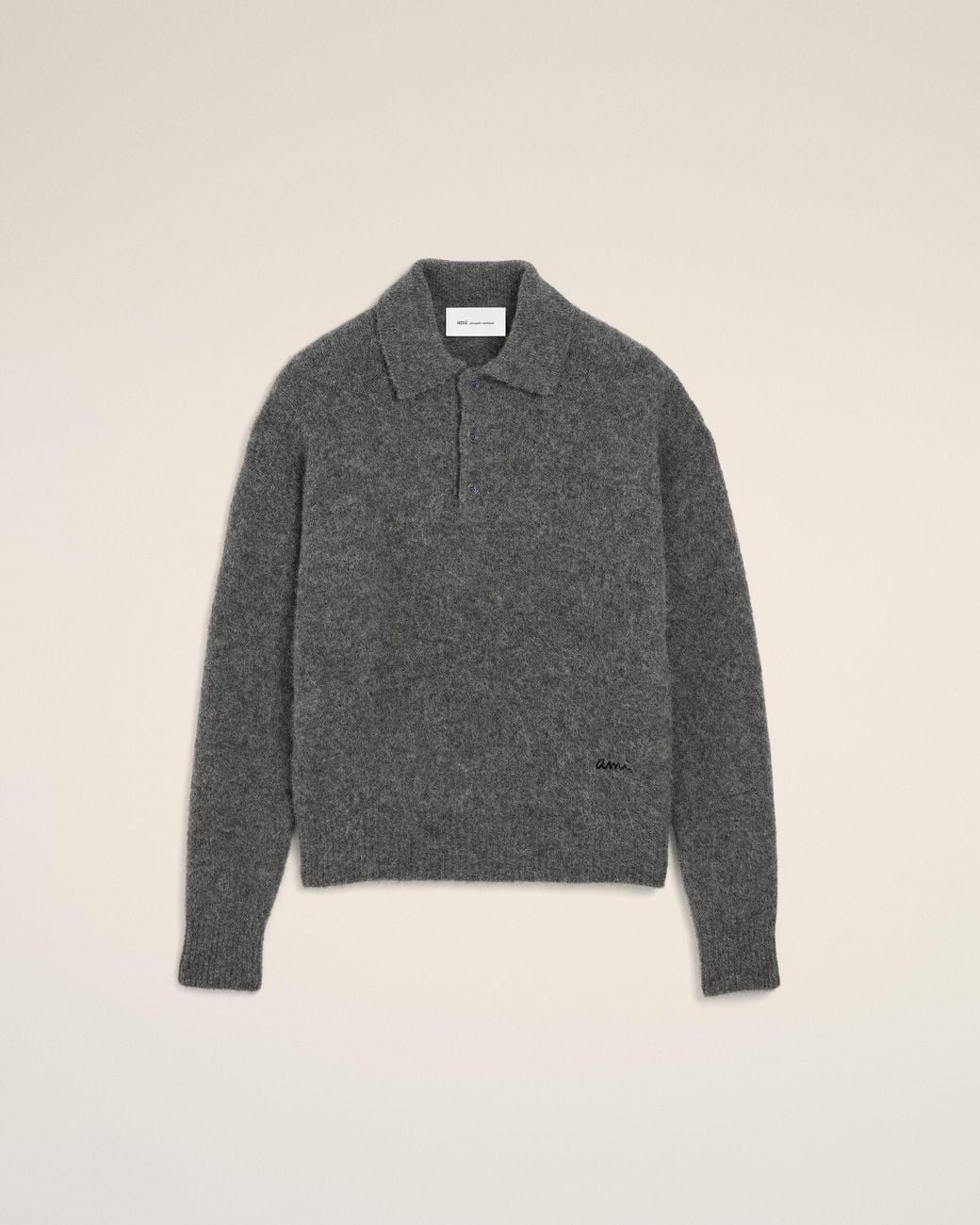 AMI Gray Wool And Alpaca Polo With Ami Embroidery for men