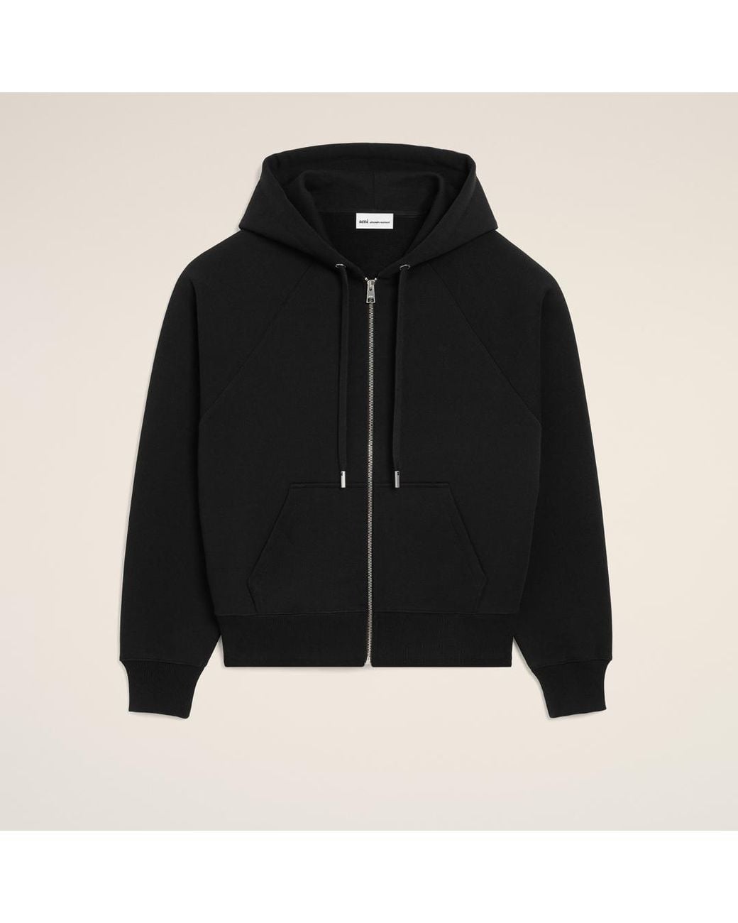 AMI Black Zipped Cotton Hoodie With Embossed Ami De Coeur