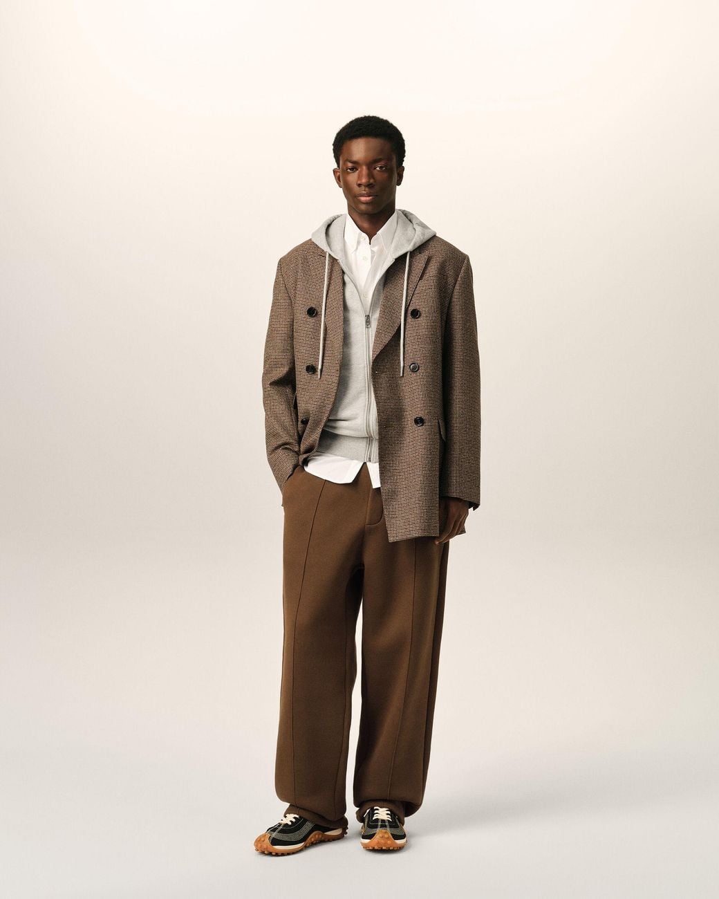 AMI Brown Cotton Track Pants With Embossed Ami De Coeur
