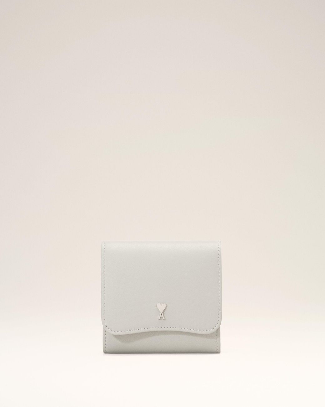 AMI White Paris Paris Cowhide Leather Compact Wallet