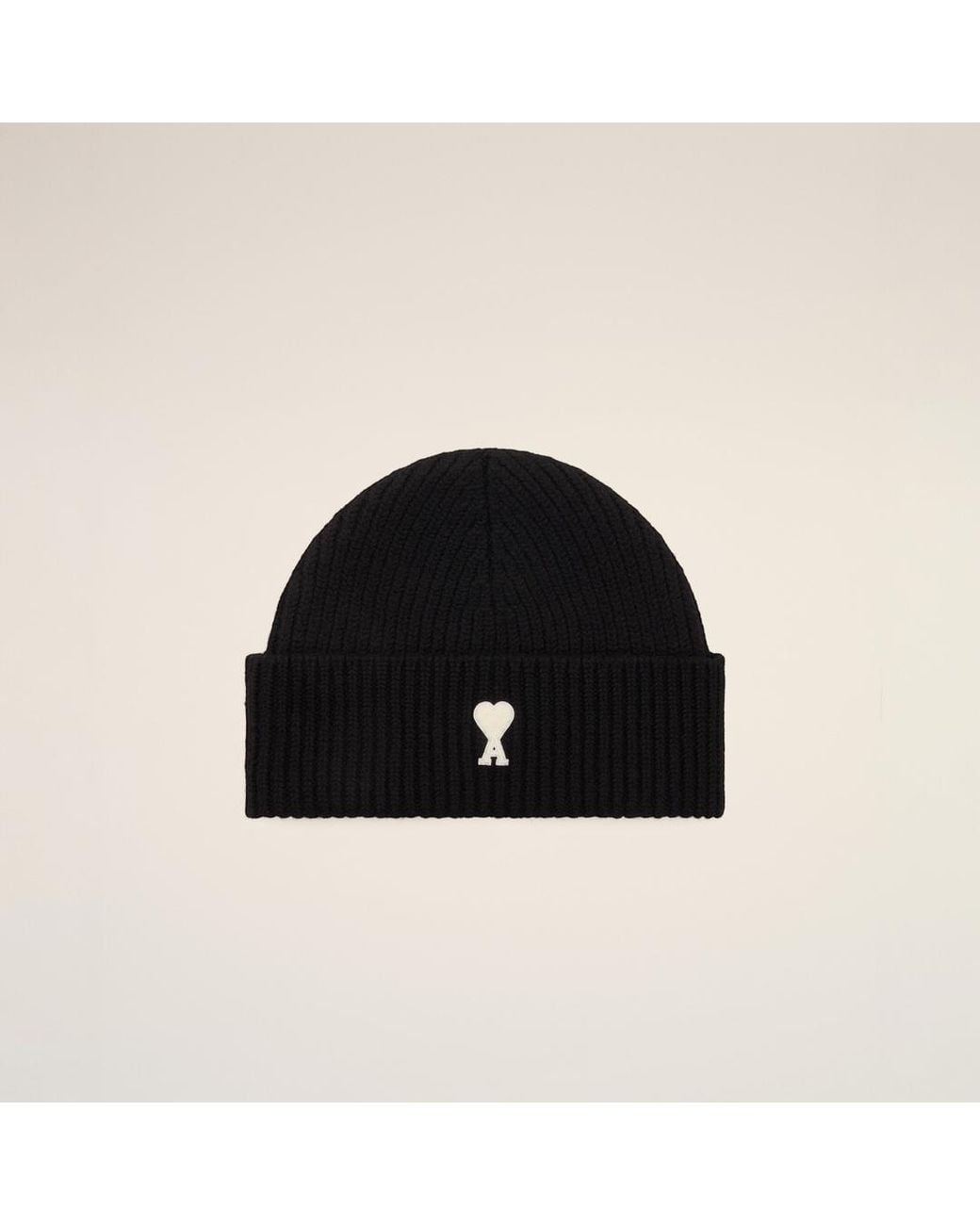 AMI Black Wool Beanie With Ami De Coeur