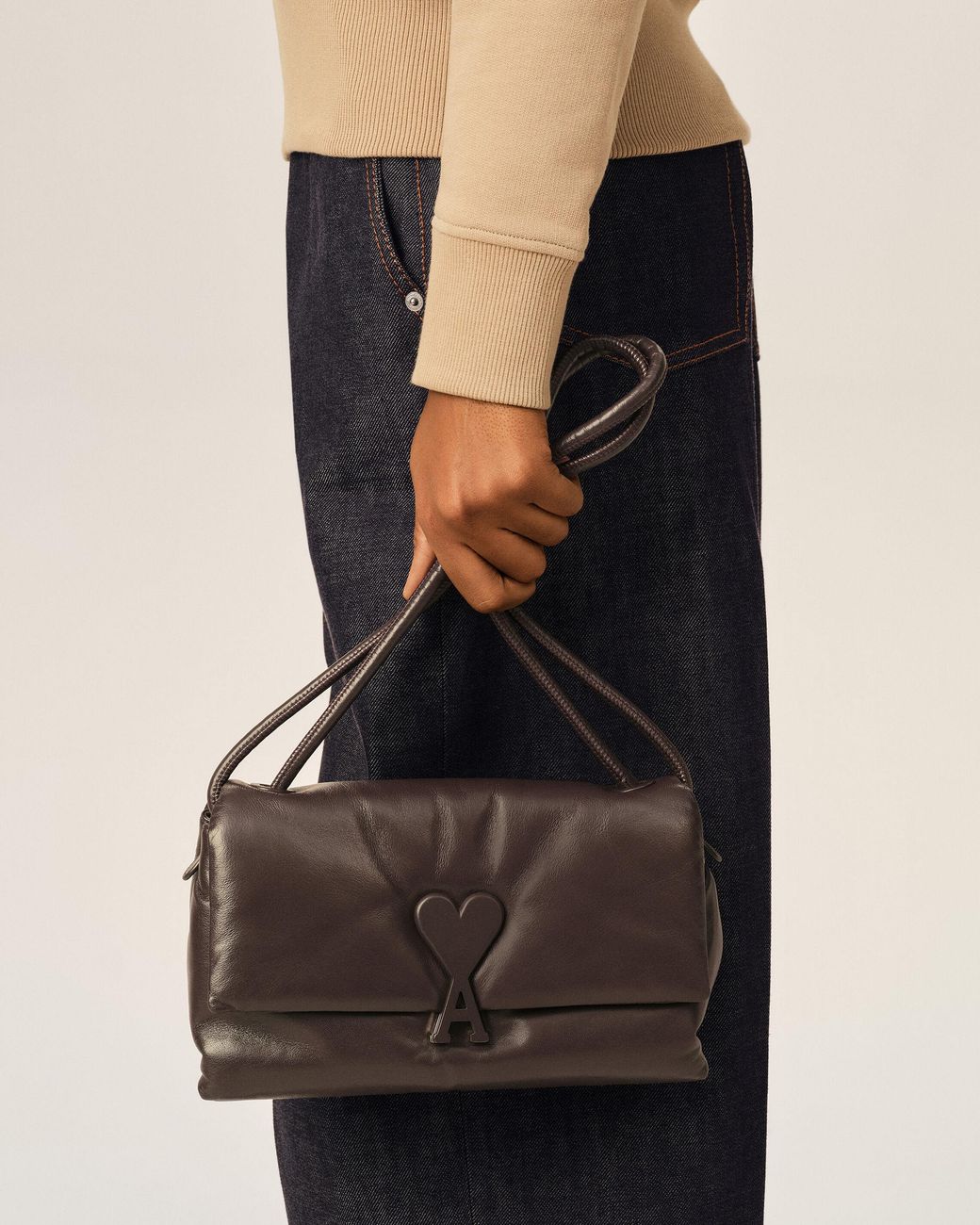 AMI Natural Cowhide Leather Voulez-Vous Bag