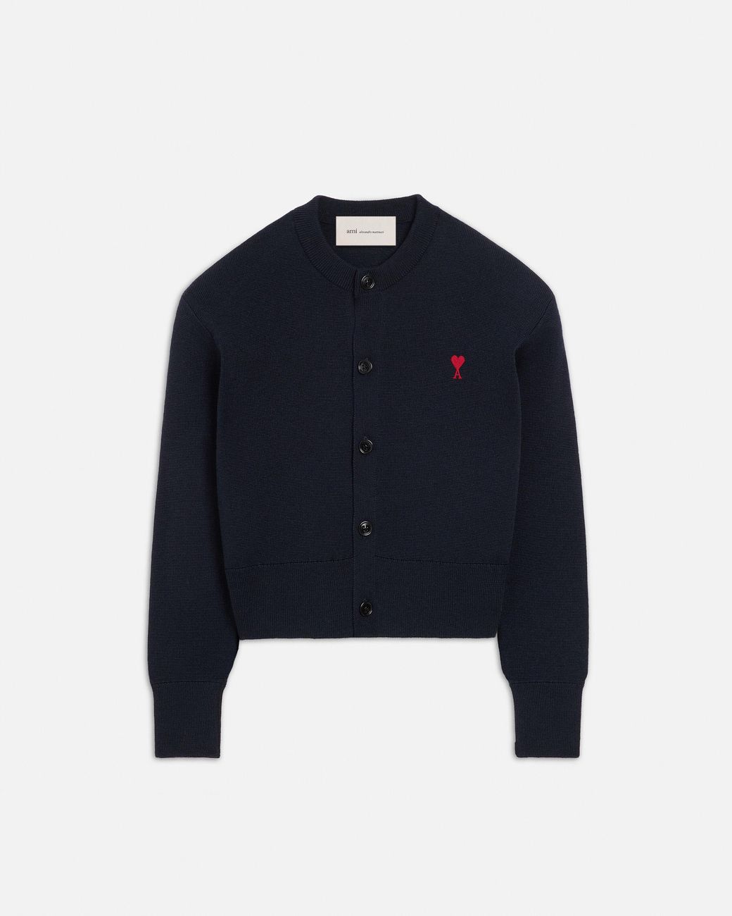 AMI Blue Crewneck Wool Cardigan With Ami De Coeur