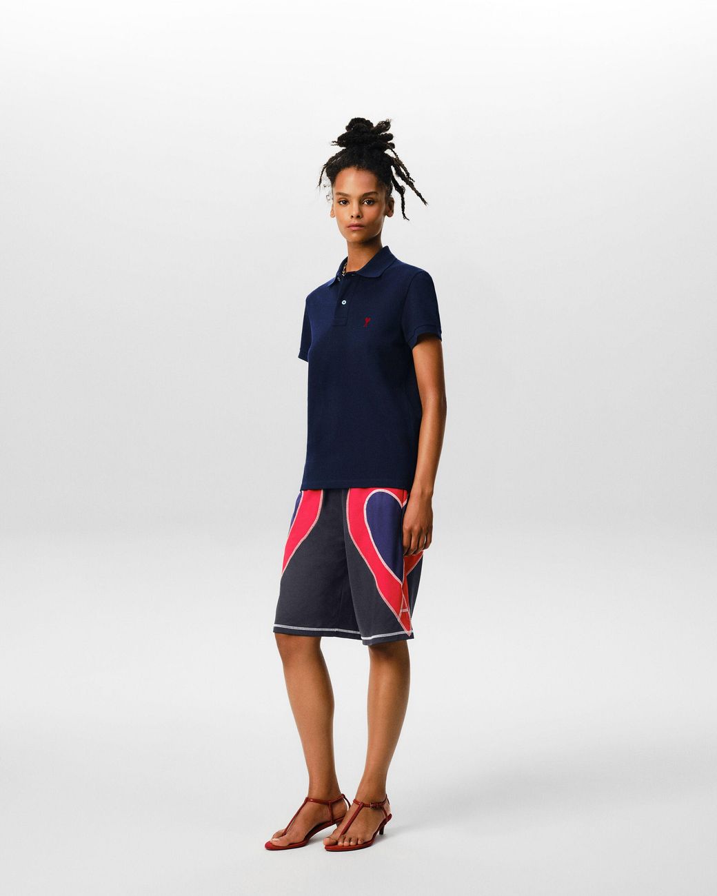 AMI Blue Cotton Polo With Ami De Coeur