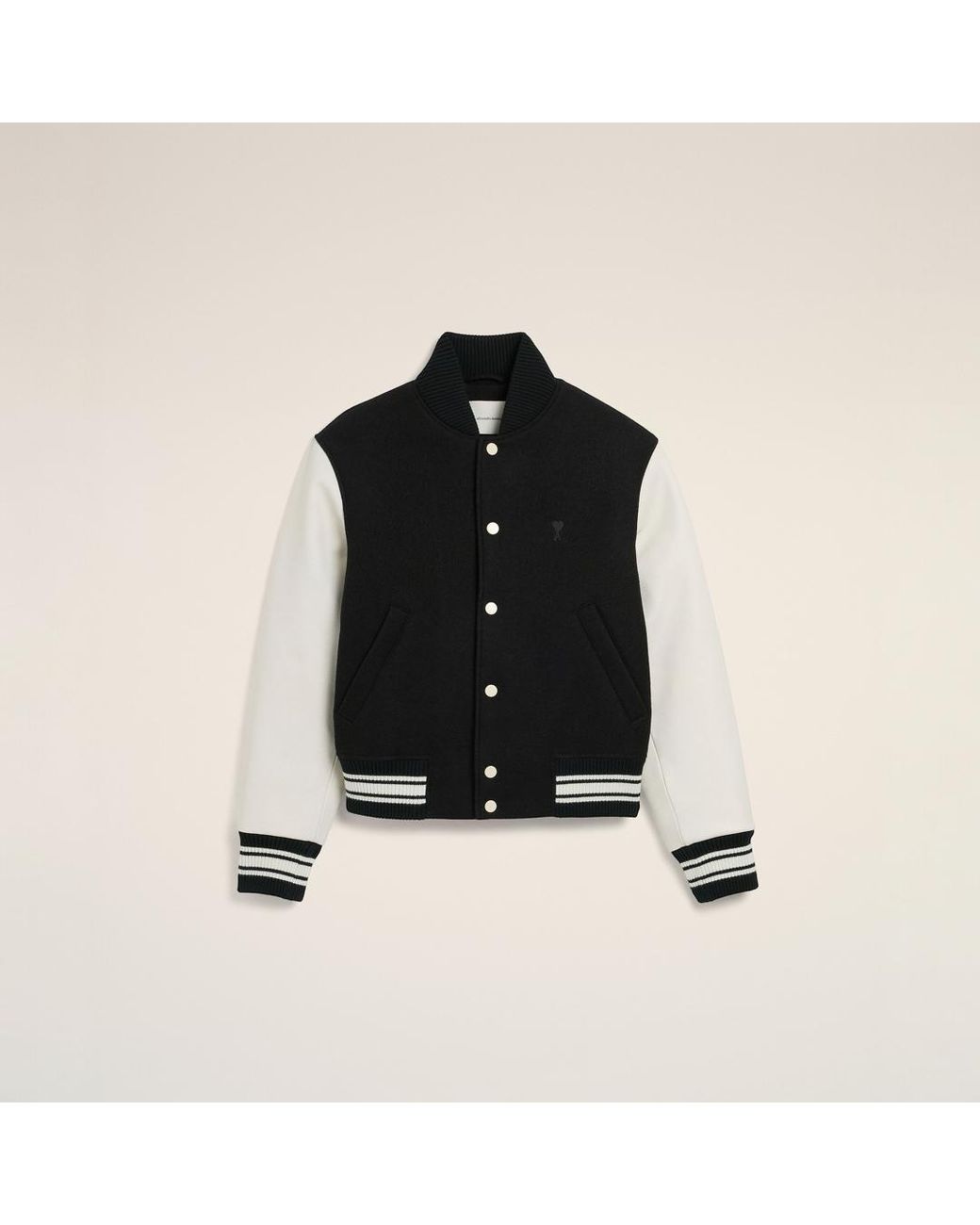 AMI Black Wool And Leather Padded Teddy Jacket With Embroidery for men