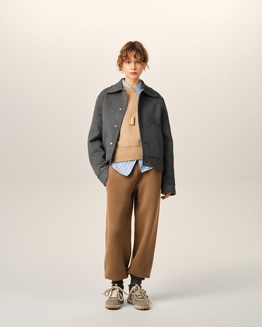 AMI Gray Button-Down Wool And Cashmere Jacket