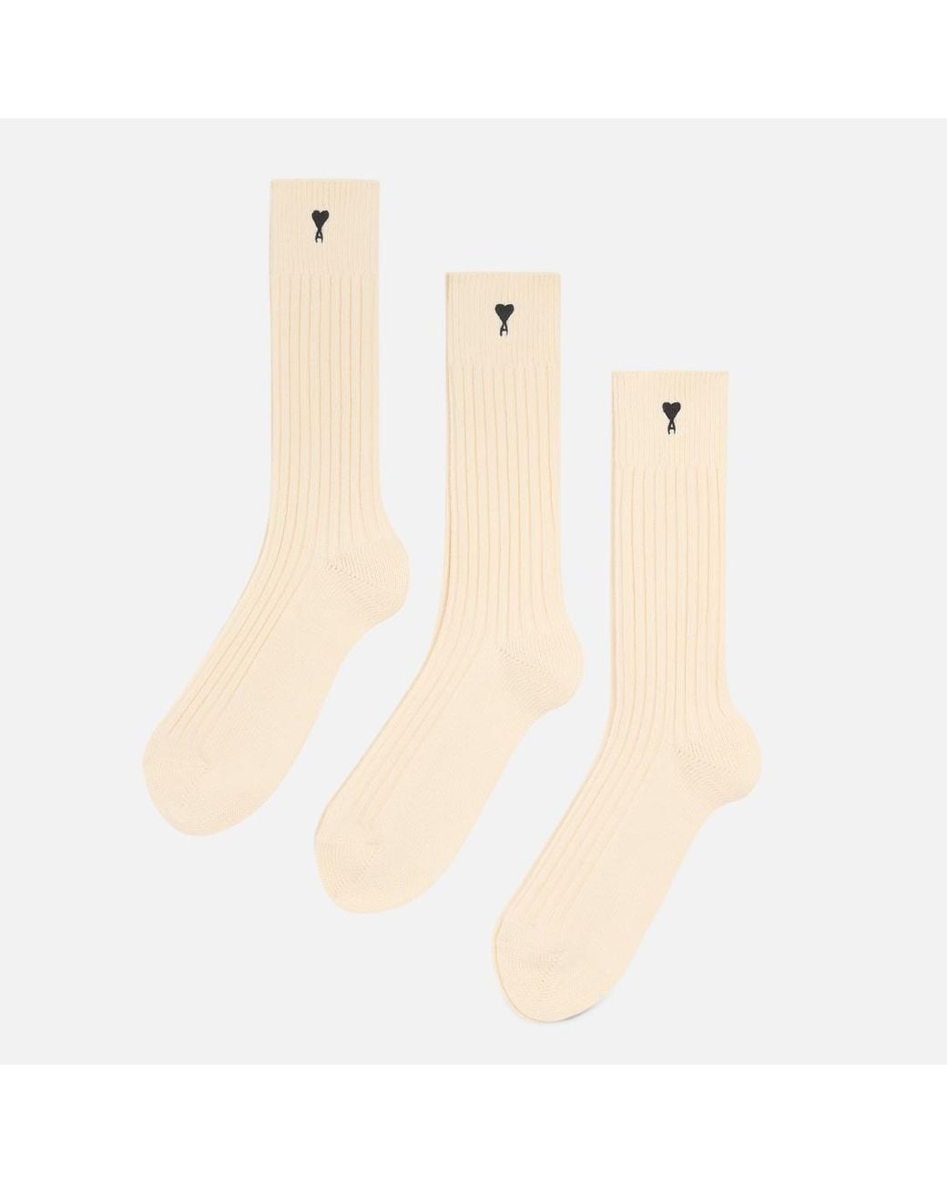 AMI Natural Cotton Three-Pack Socks With Ami De Coeur
