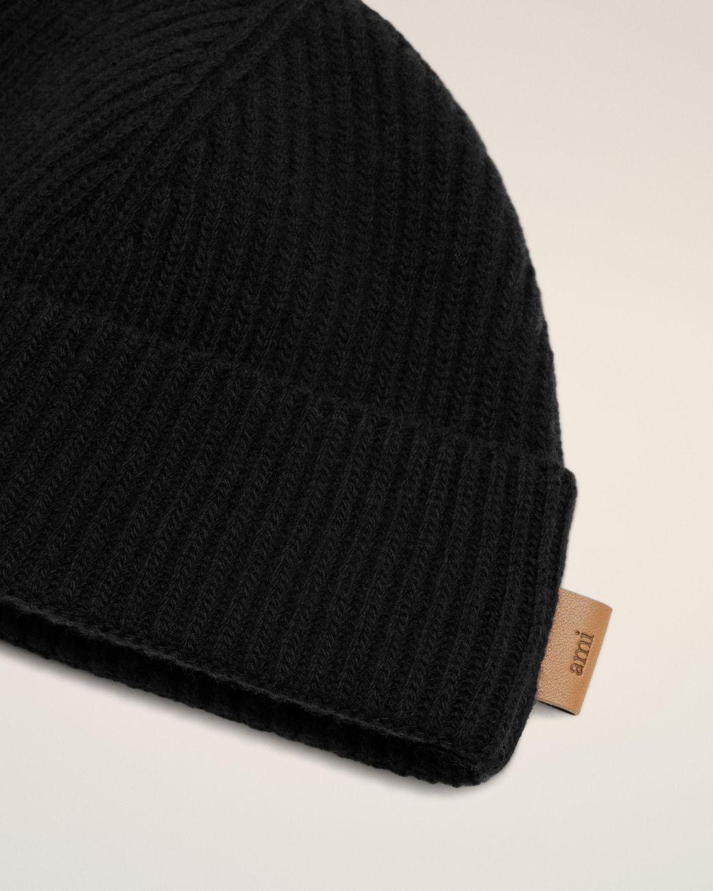 AMI Black Wool Ami Leather Label Beanie