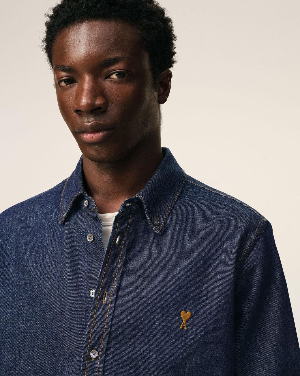 AMI Blue Denim Cotton Ami De Coeur Shirt