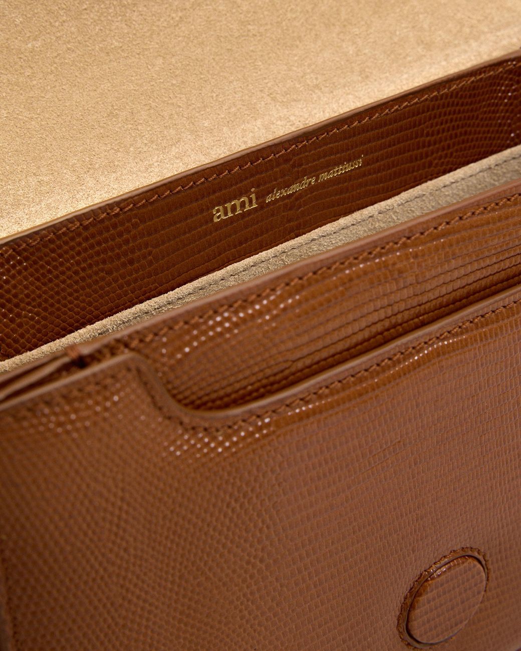 AMI Natural Lizard Embossed Cowhide Leather Paris Paris Bag