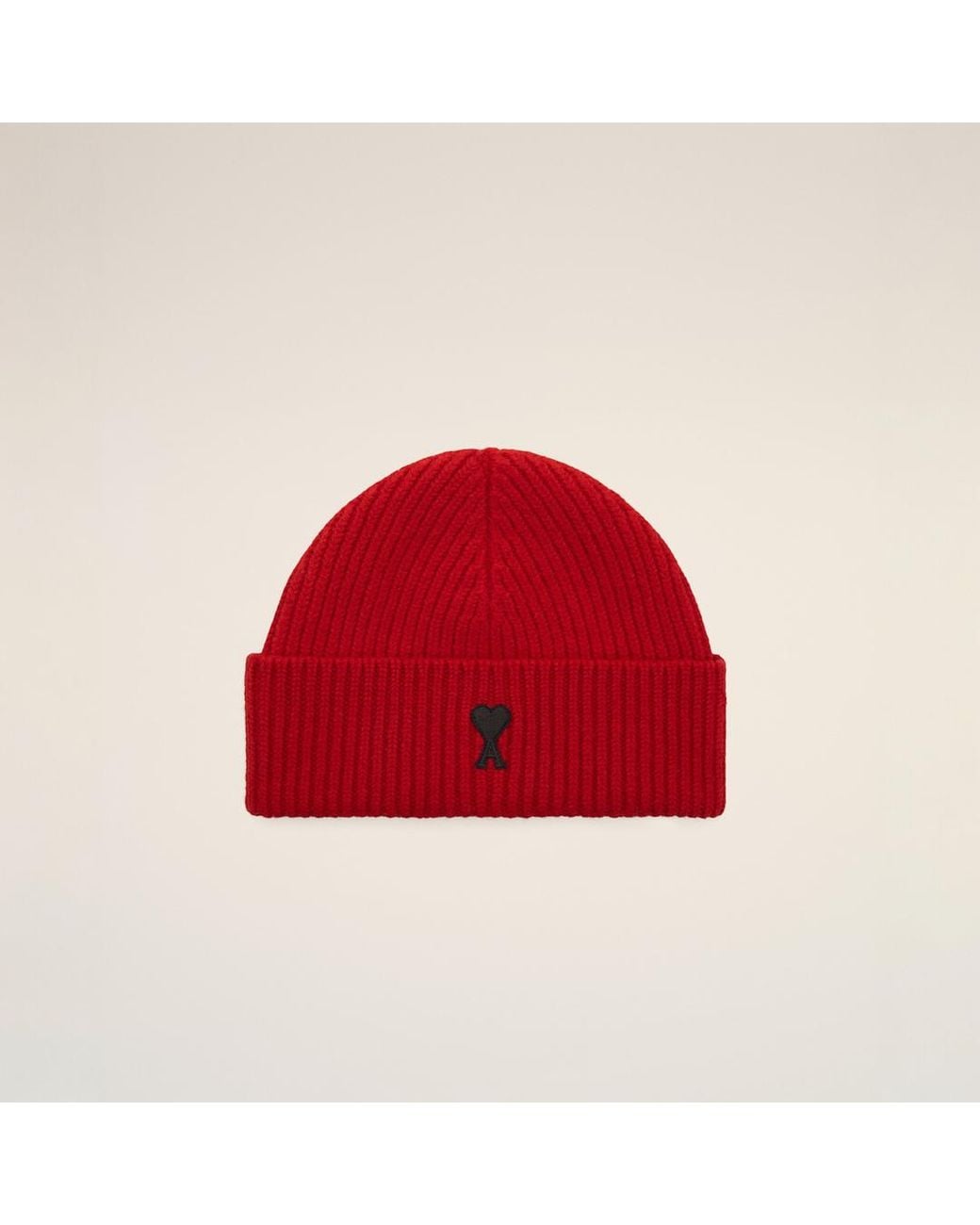 AMI Red Wool Beanie With Ami De Coeur