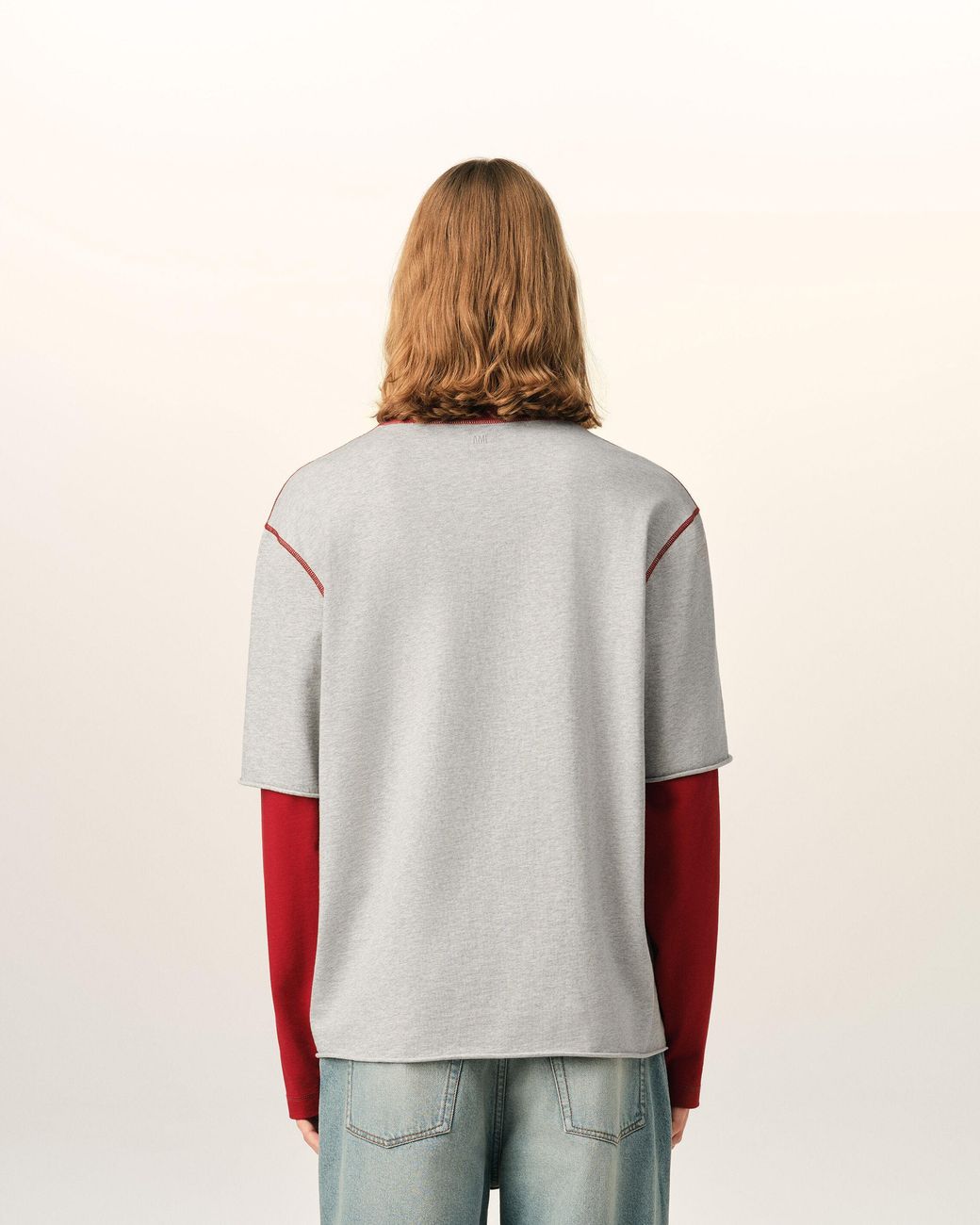 AMI White Double Sleeves Cotton T-Shirt With Ami Patch for men
