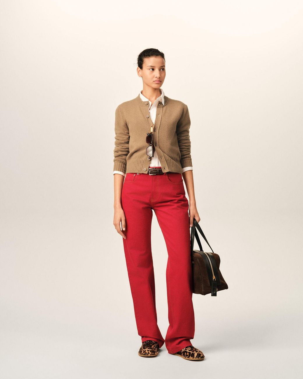 AMI Natural Crewneck Cashmere Cardigan With Ami De Coeur