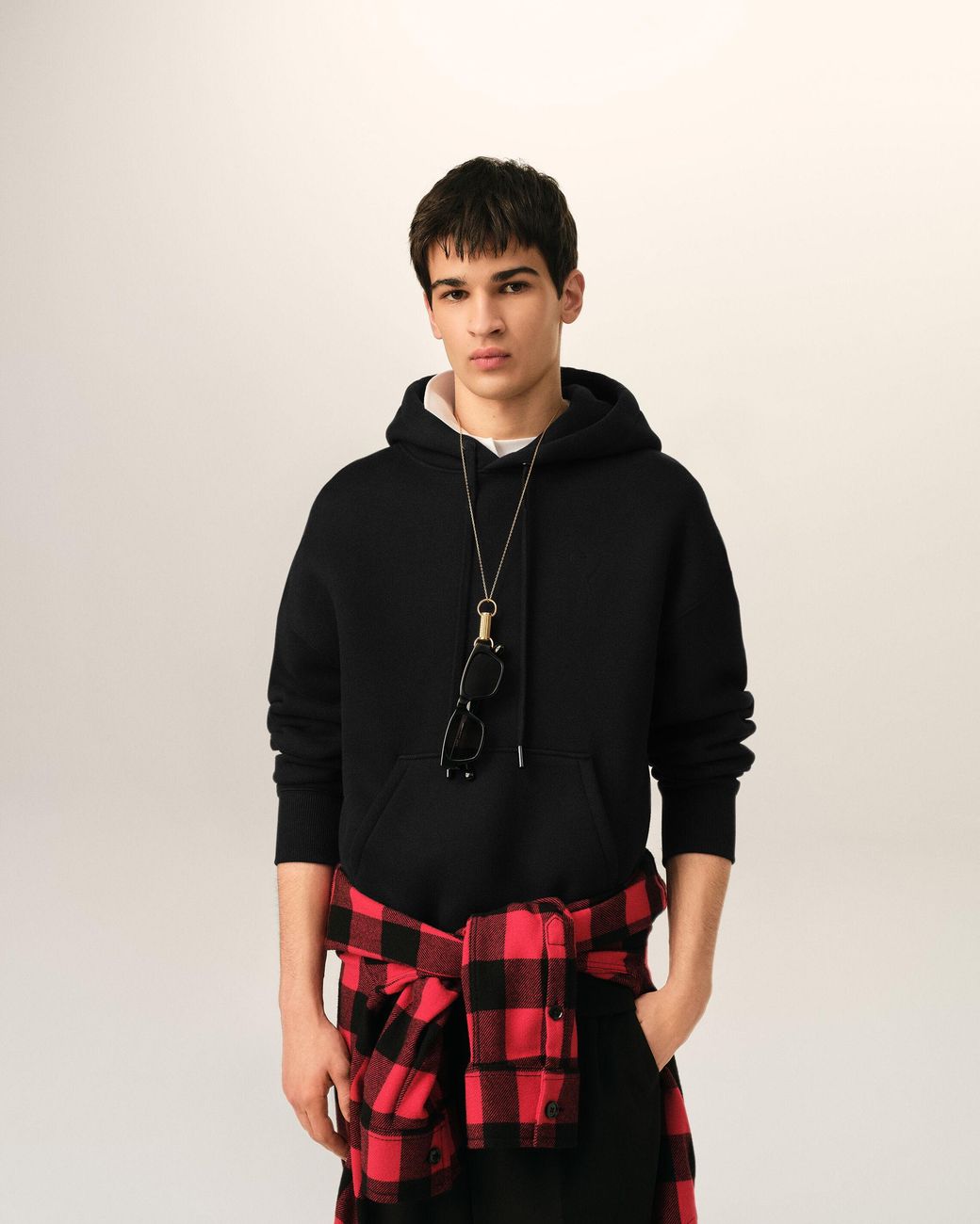 AMI Black Cotton Hoodie With Embossed Ami De Coeur