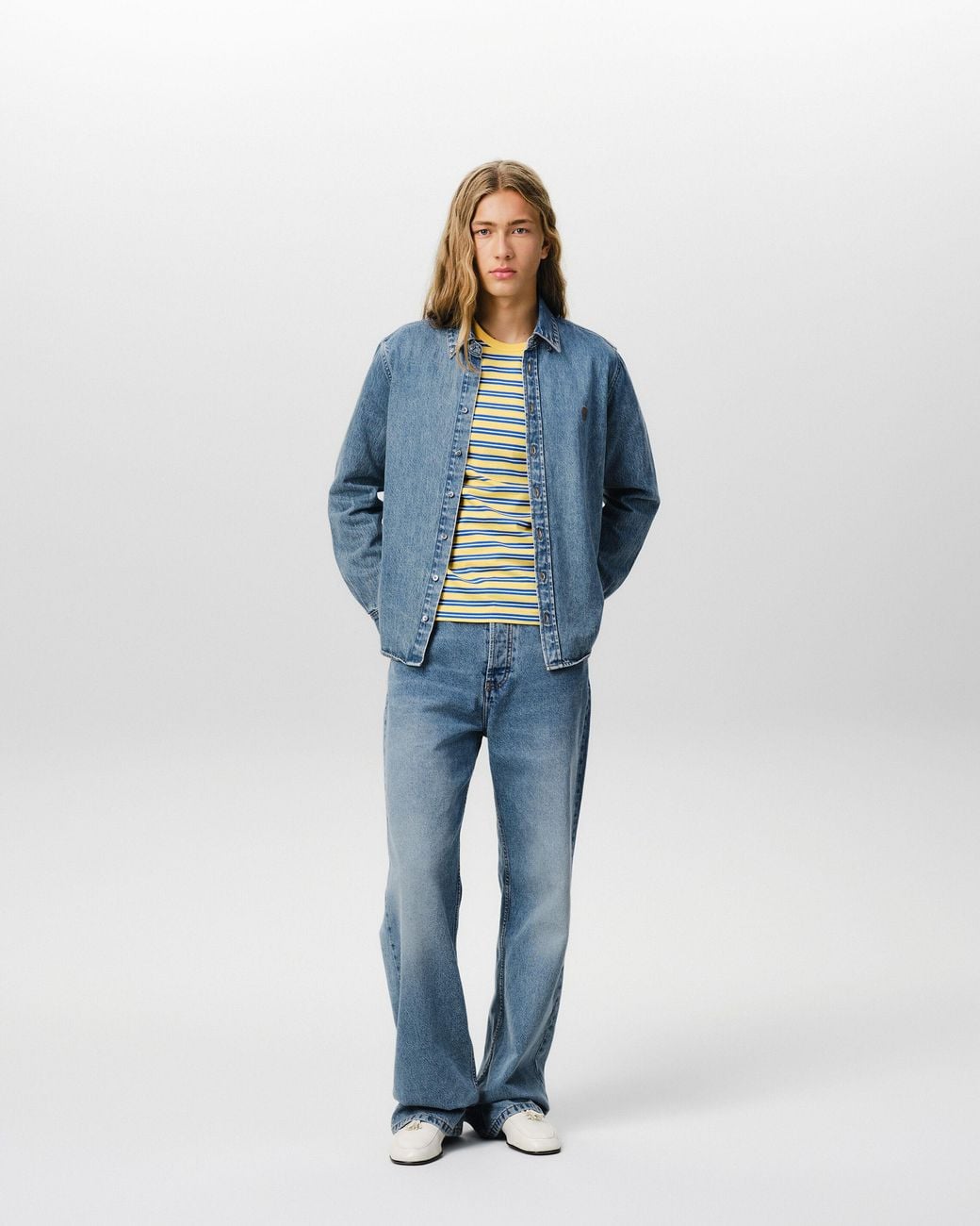 AMI Blue Denim Shirt With Ami De Coeur