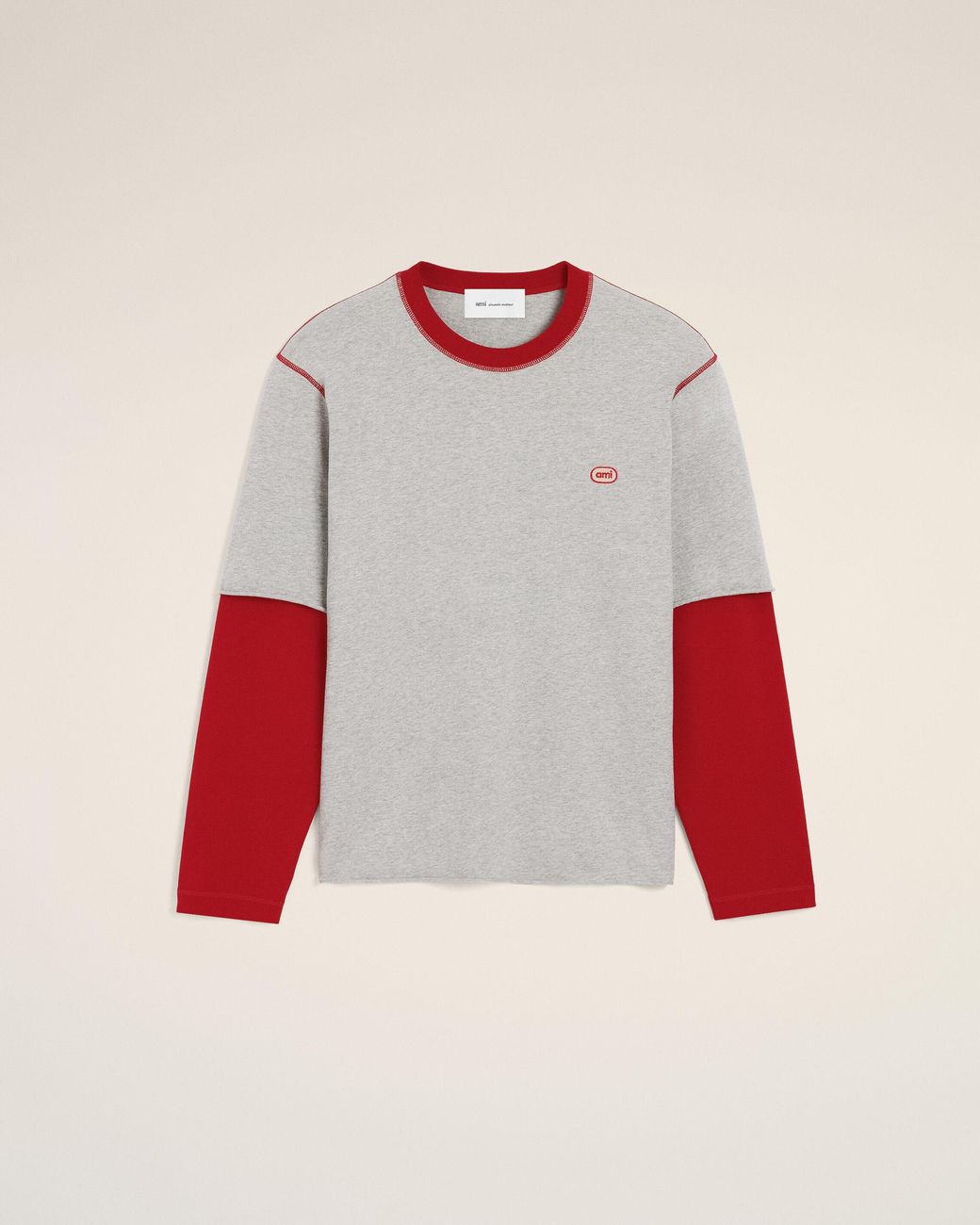 AMI White Double Sleeves Cotton T-Shirt With Ami Patch for men