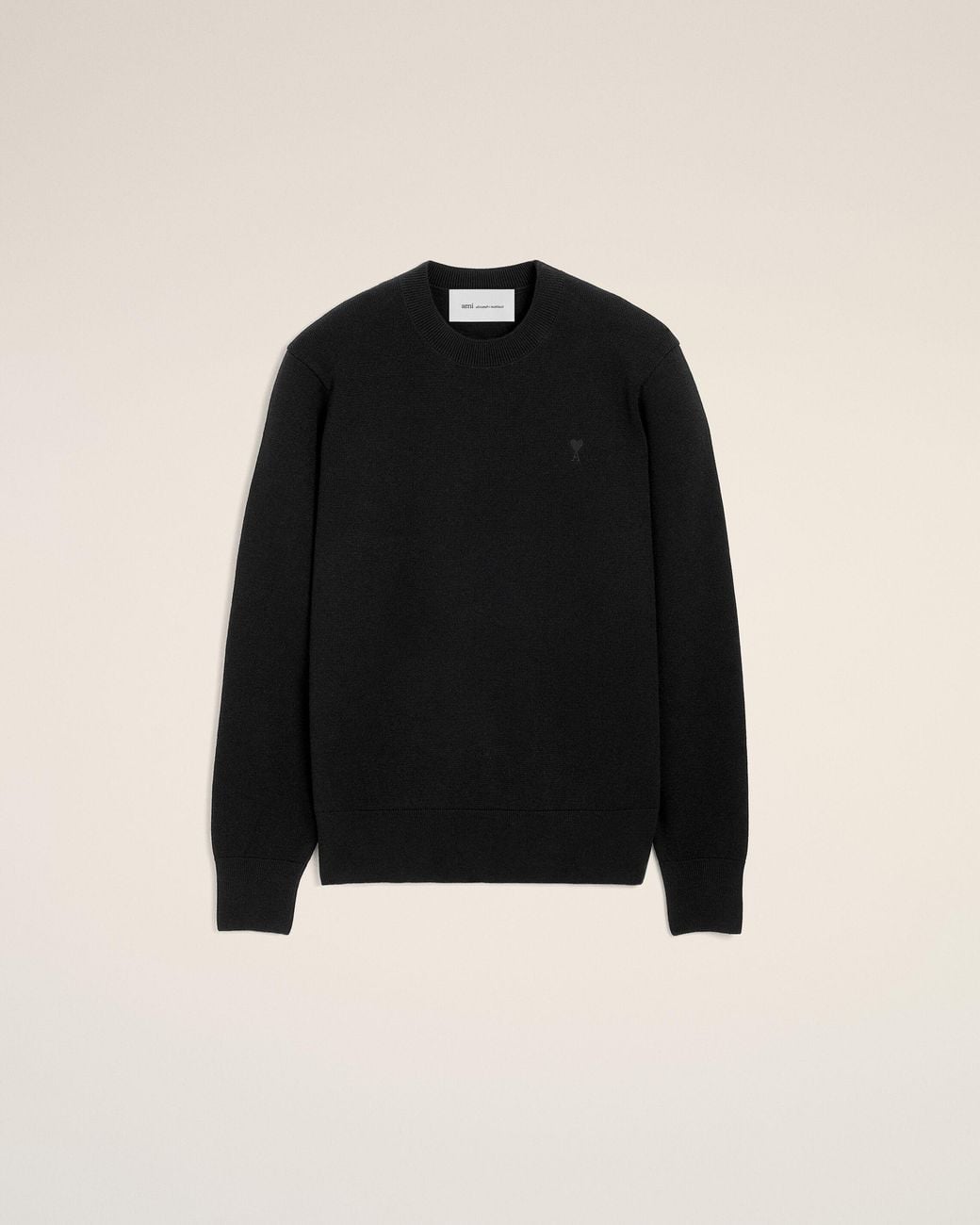 AMI Black Crewneck Wool Sweater With Ami De Coeur for men