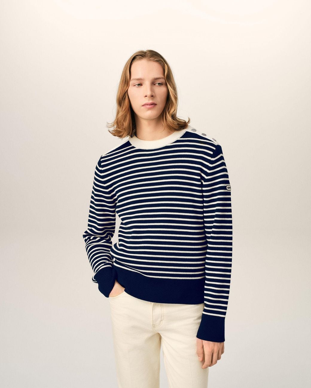 AMI Blue Sailor Striped Wool Crewneck Sweater