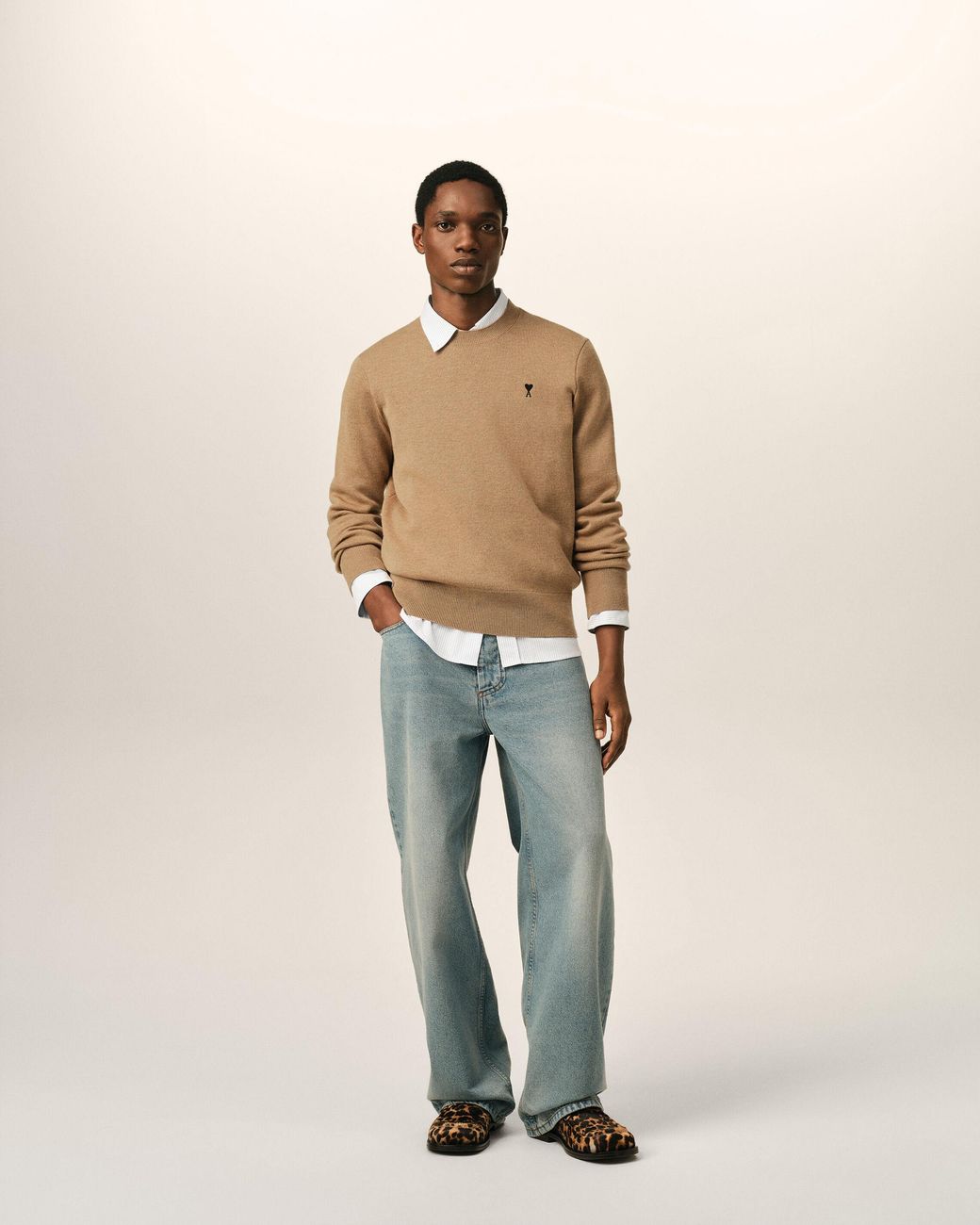 AMI Natural Crewneck Sweater With Heart Motif for men