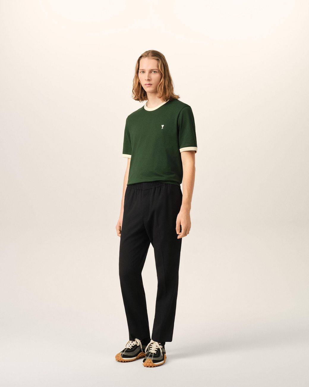 AMI Black Elasticated-Waist Wool Trousers for men