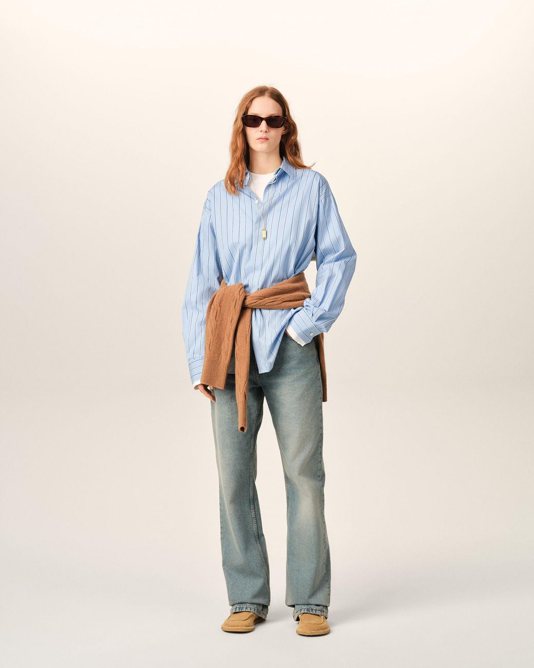 AMI Blue Large Striped Cotton Shirt With Removable Collar