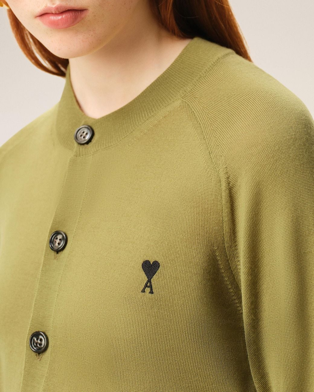 AMI Green Wool Crewneck Ami De Coeur Cardigan
