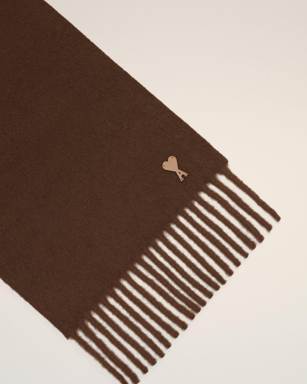 AMI Brown Wool Scarf With Ami De Coeur Patch