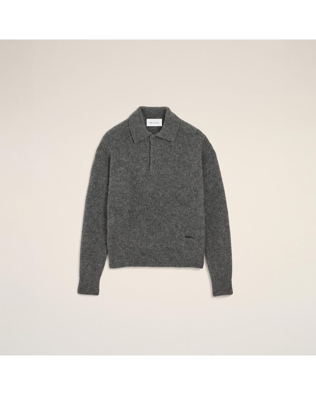 AMI Gray Wool And Alpaca Polo With Ami Embroidery for men