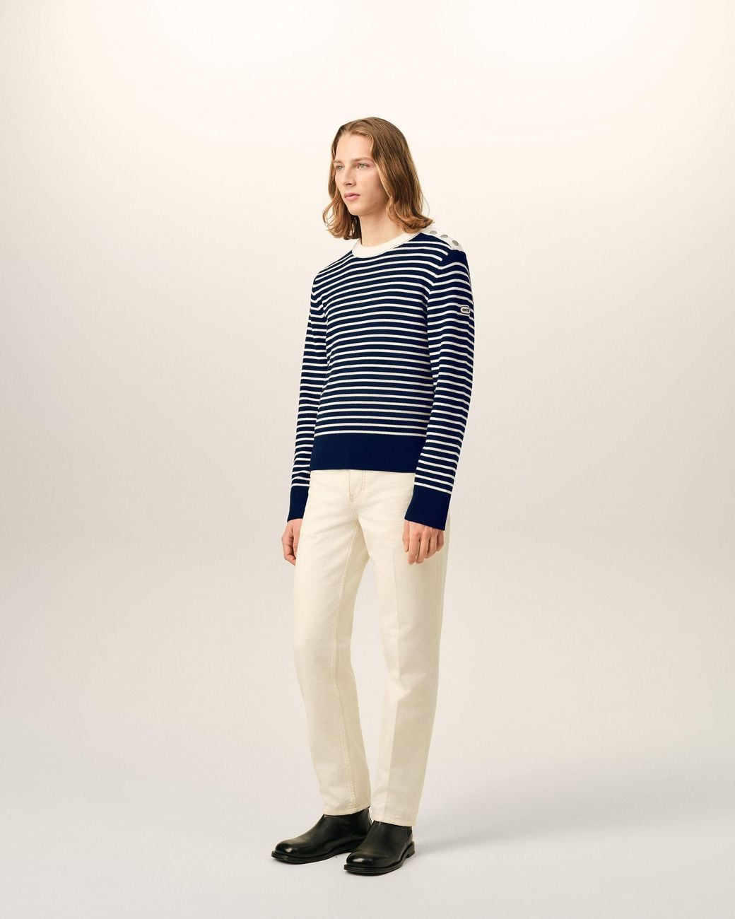 AMI Blue Sailor Striped Wool Crewneck Sweater