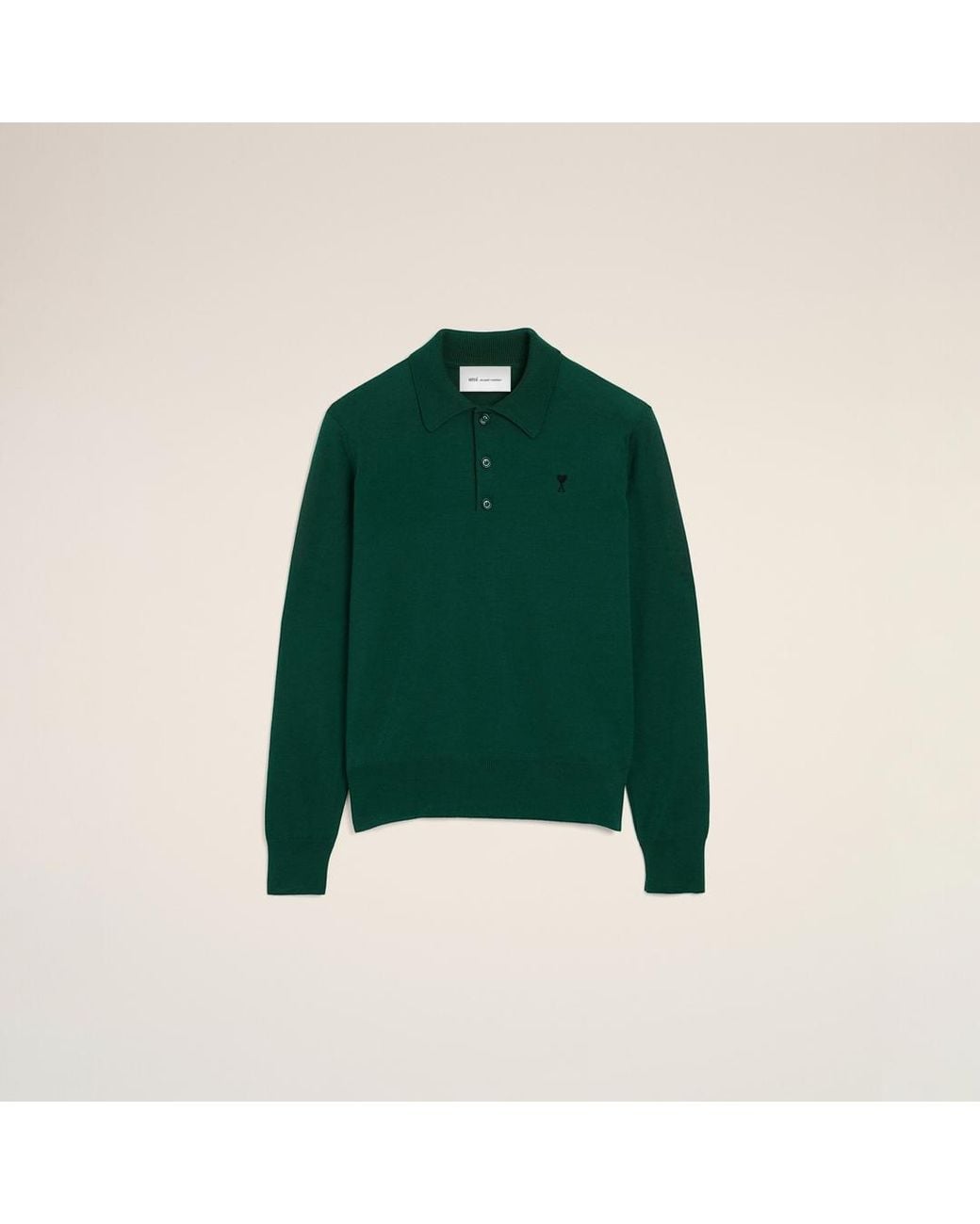 AMI Green Wool Polo With Ami De Coeur for men