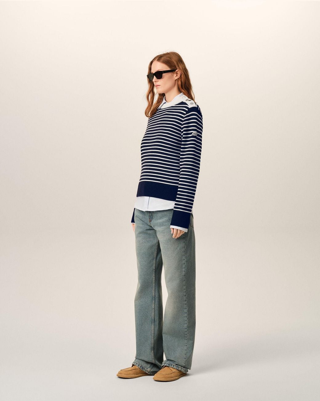 AMI Blue Sailor Striped Wool Crewneck Sweater