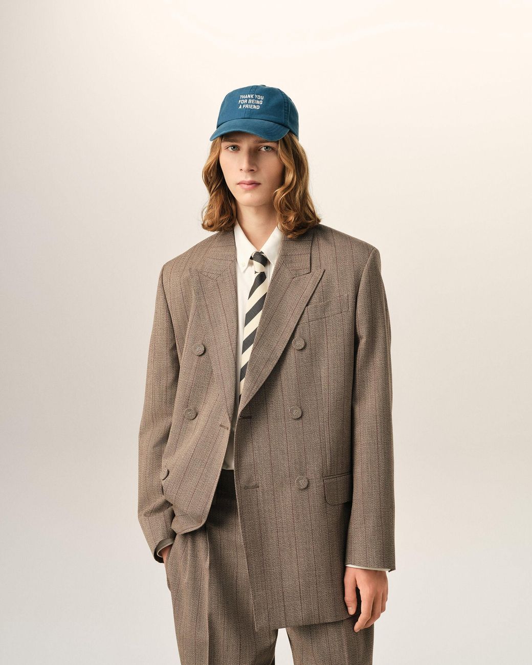 AMI Natural Double Breasted Striped Wool Blazer for men