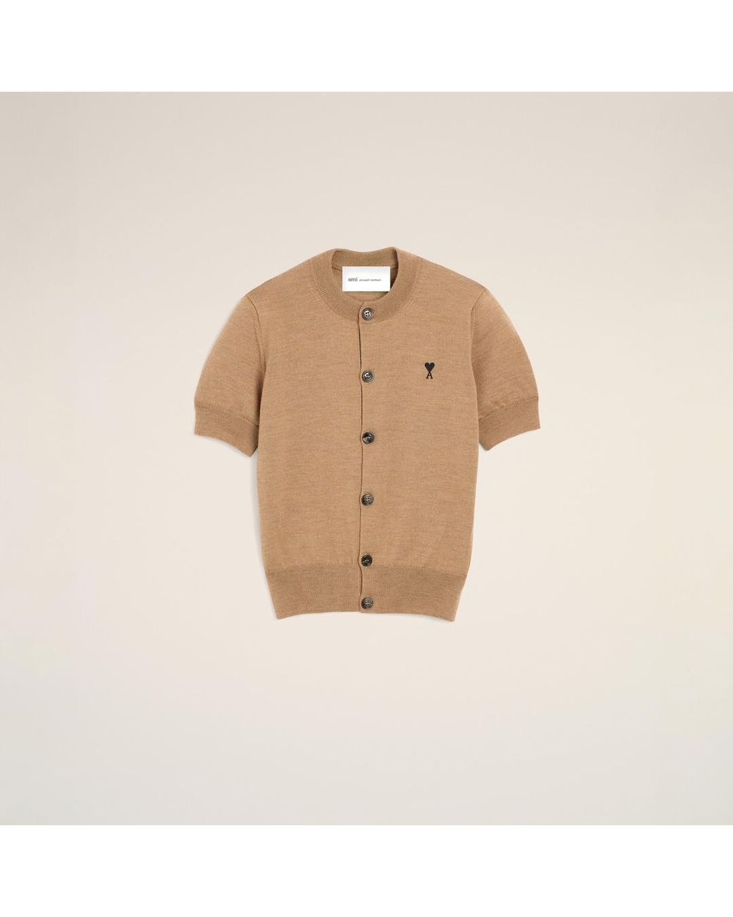 AMI Natural Wool Short-Sleeve Cardigan With Ami De Coeur