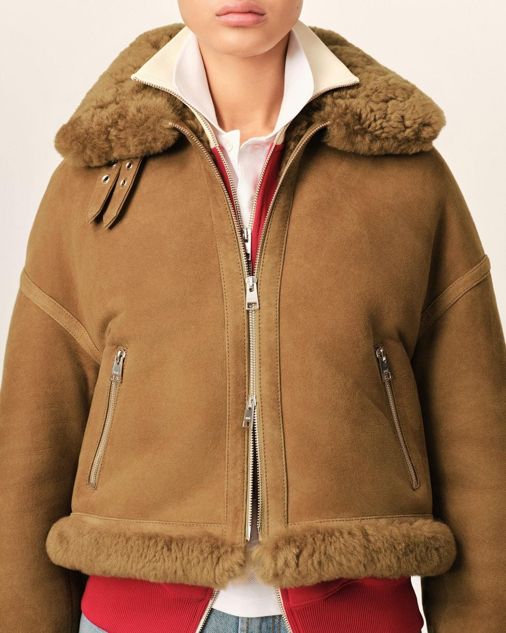 AMI Natural Sheep Shearling Aviator Jacket