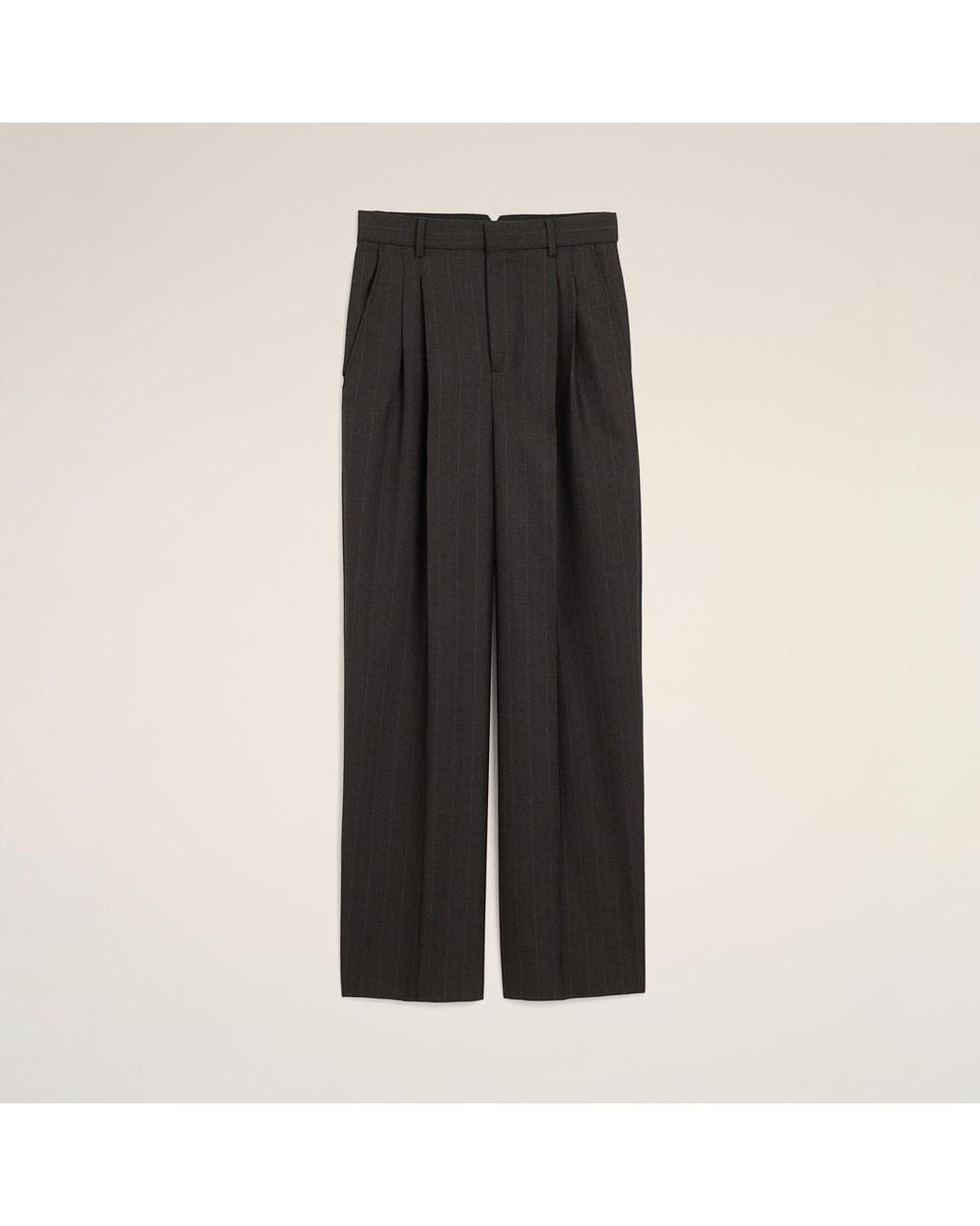AMI Black High-Waisted Wide-Leg Striped Wool Trousers