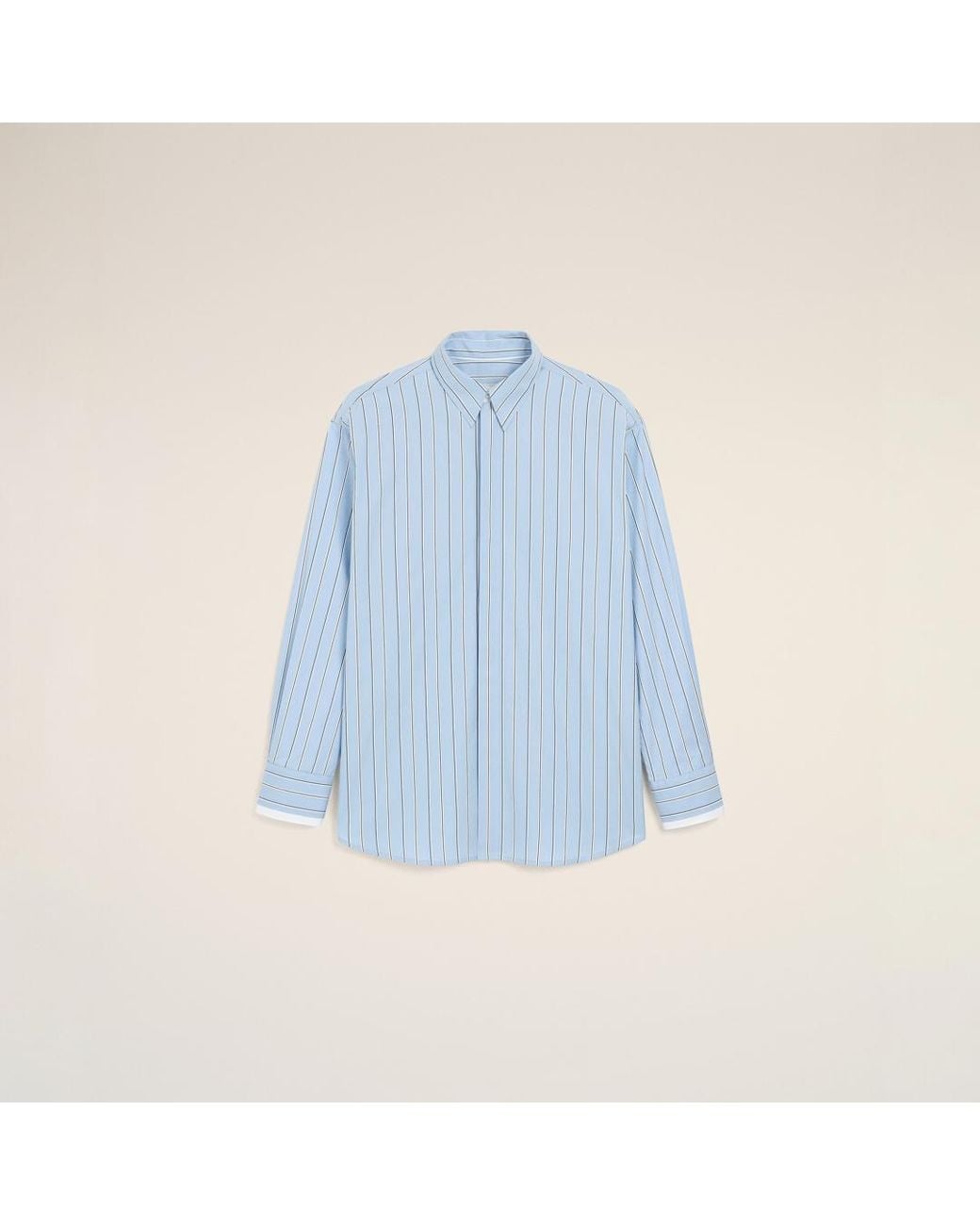 AMI Blue Large Striped Cotton Shirt With Removable Collar