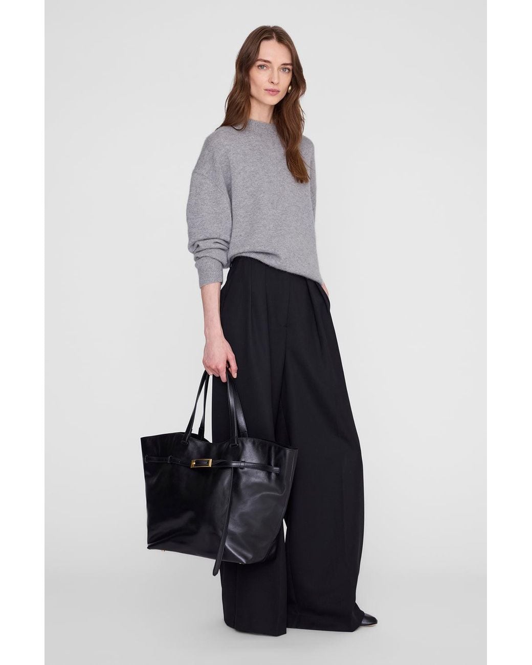 Anine Bing Black Elly Tote Grained Leather