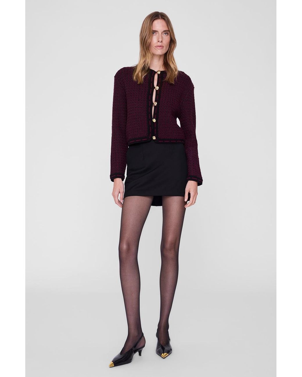 Anine Bing Red Nora Tweed Cardigan