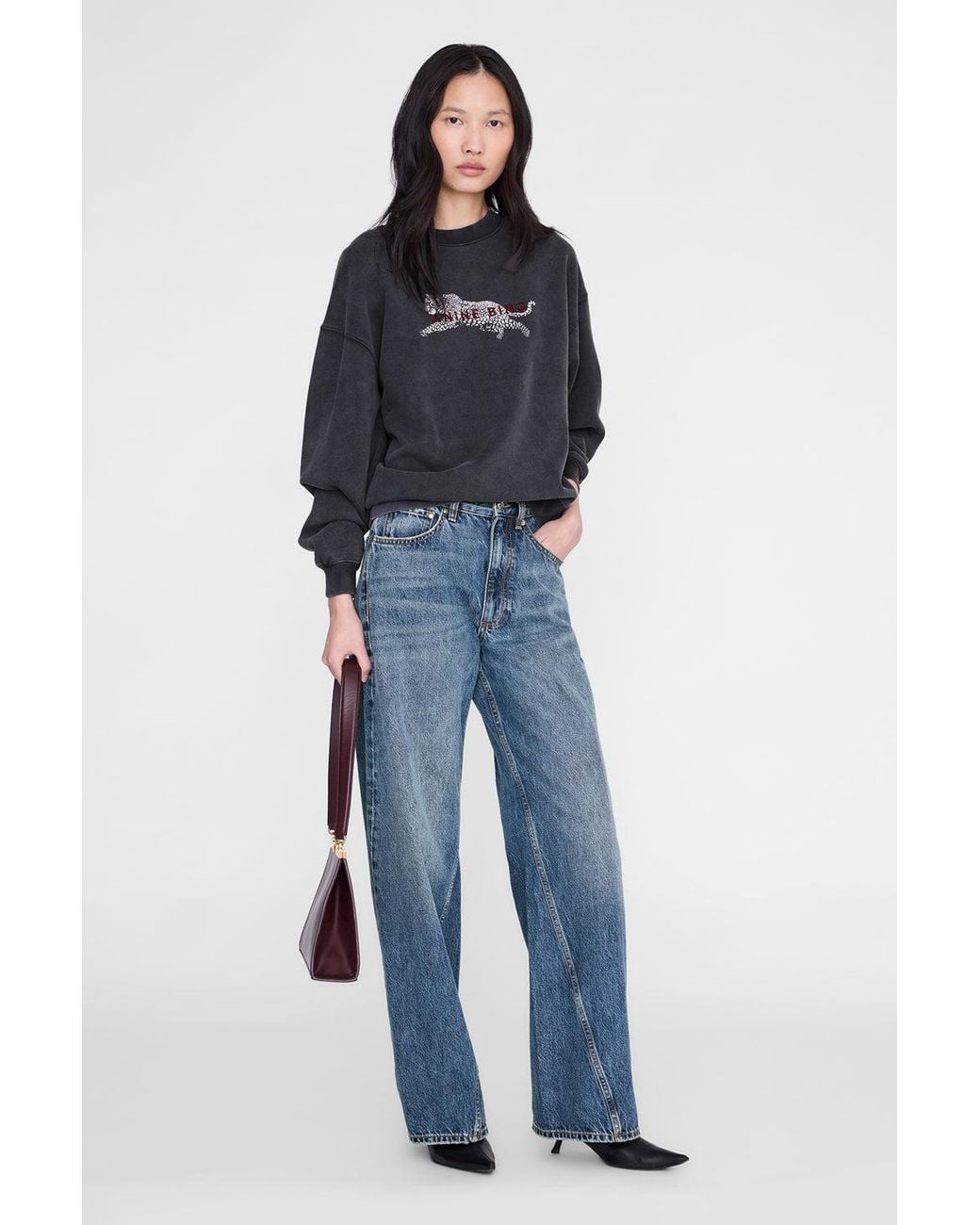Anine Bing Blue Spencer Sweatshirt Leopard