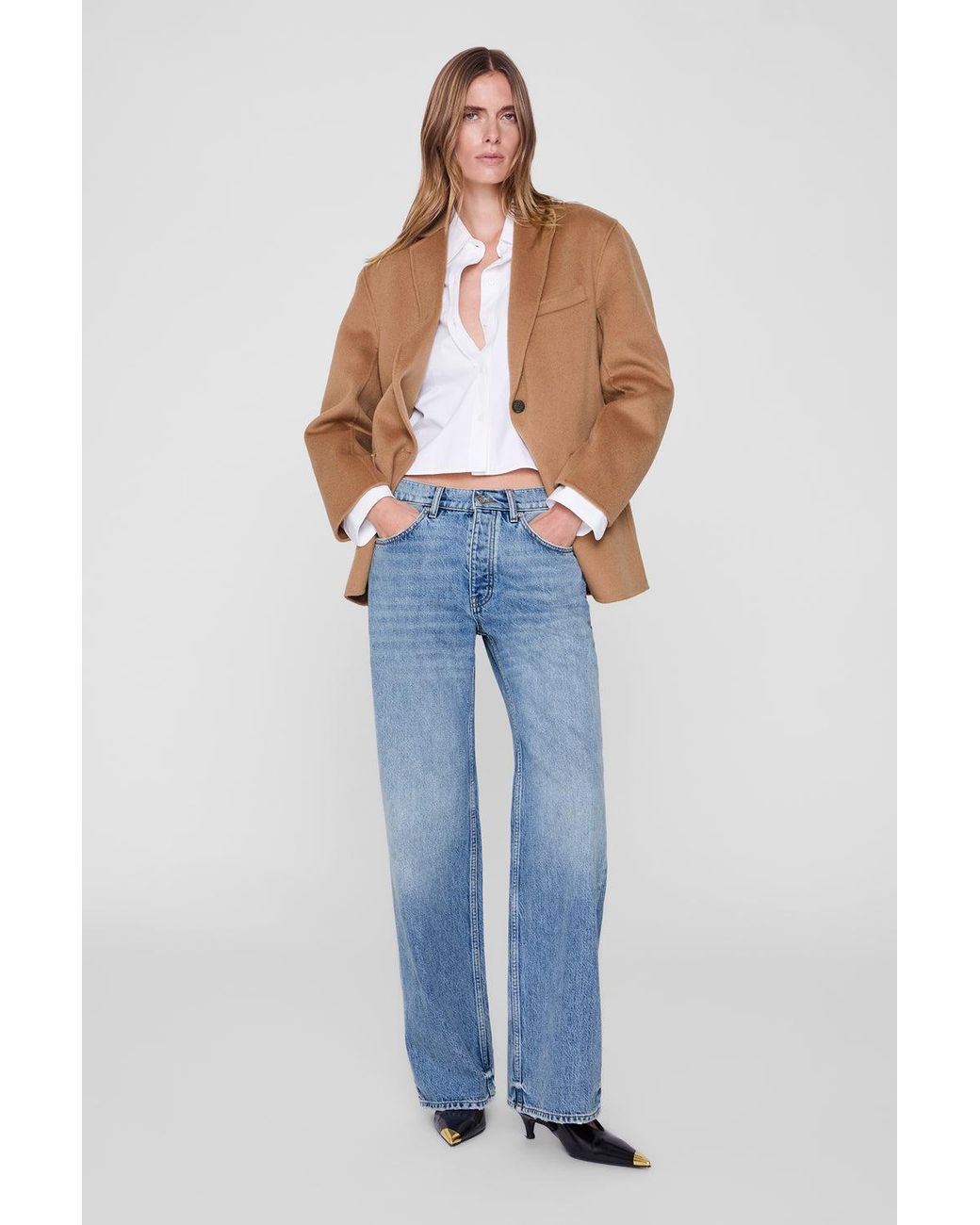 Anine Bing Blue Scott Cropped Shirt