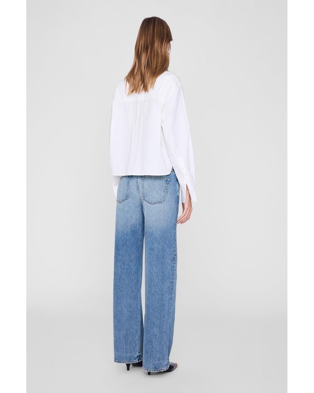 Anine Bing Blue Scott Cropped Shirt