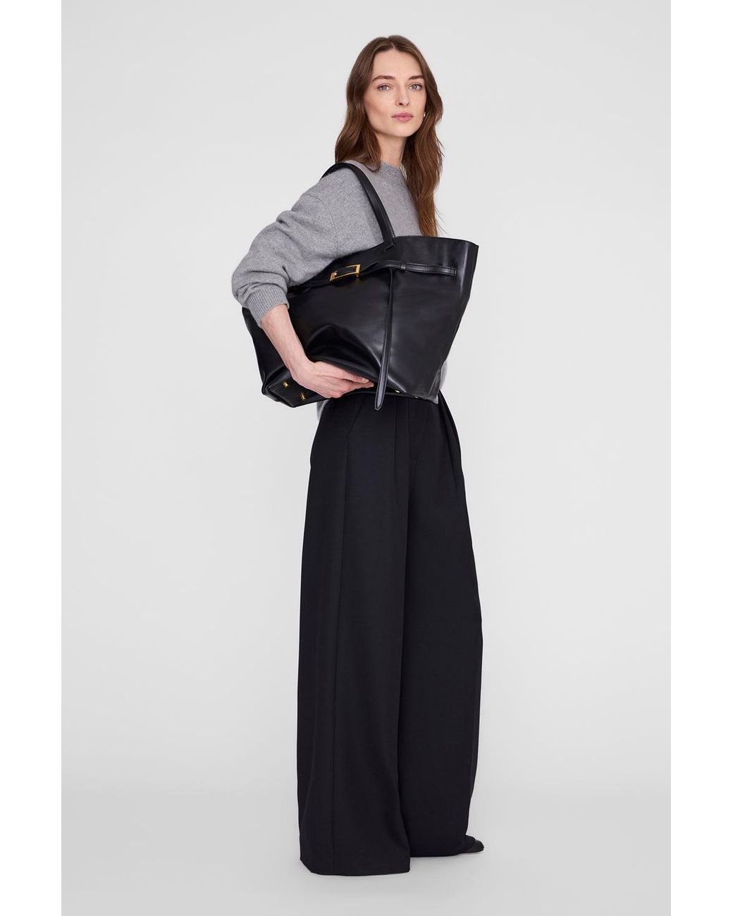 Anine Bing Black Elly Tote Grained Leather