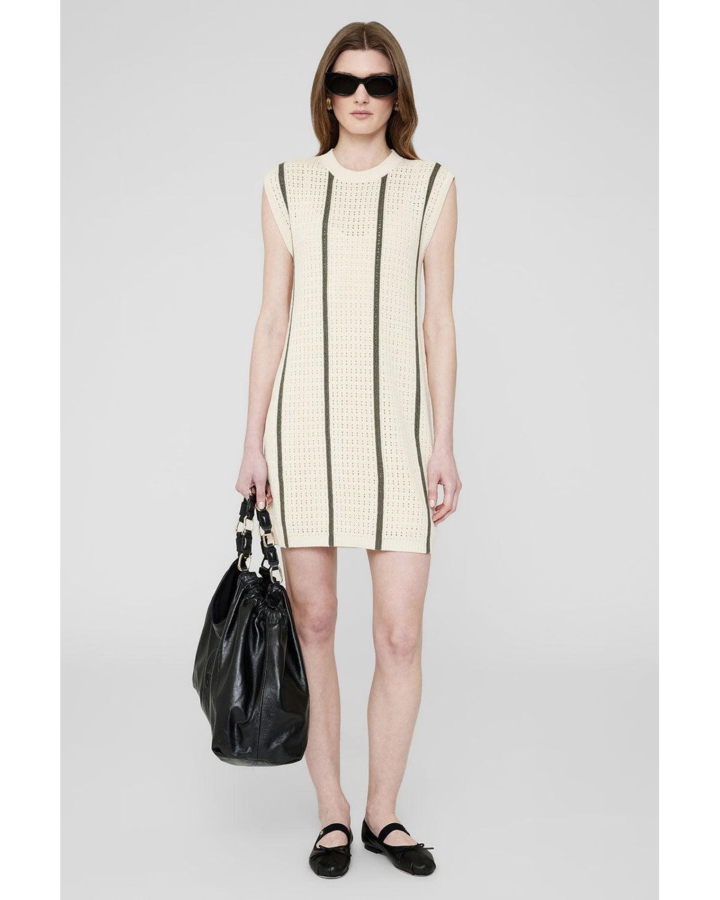 Anine Bing Natural Lanie Knitted Stripe Dress