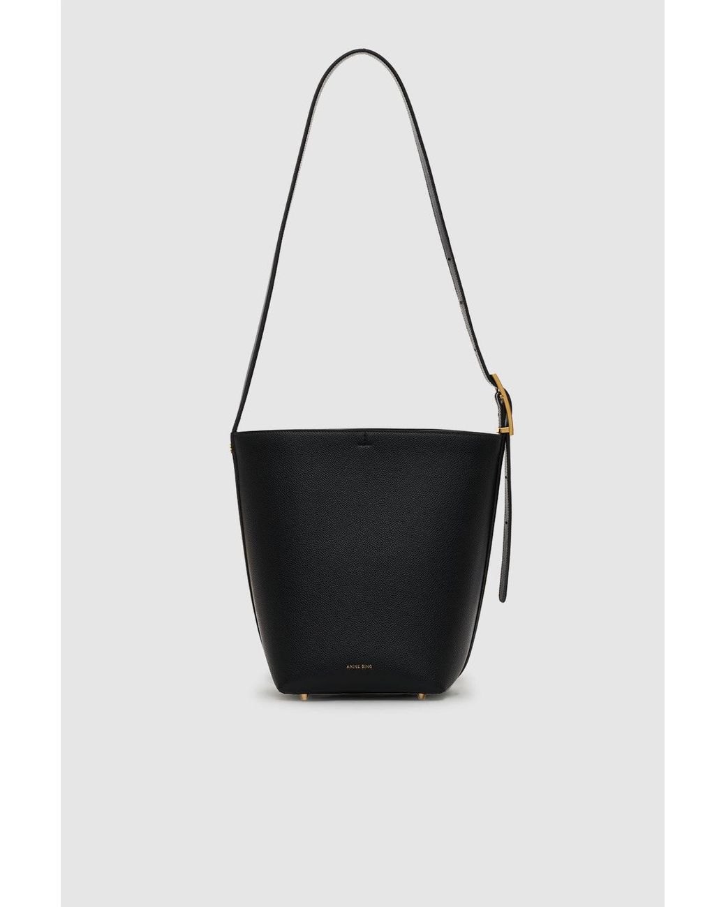 Anine Bing Black Elly Medium Bucket Bag Grained Leather